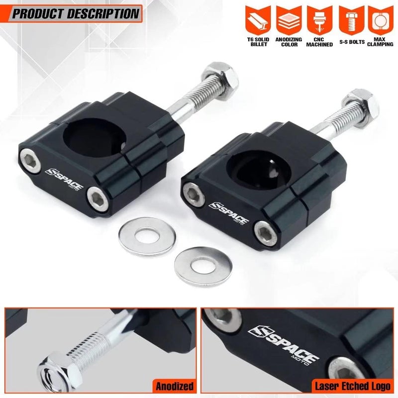 fewfuss Universal Dirt Bike Handlebar Mounts- Motorcycle Handlebar Riser Mounting Kit 1-1/8" Black - Image 4